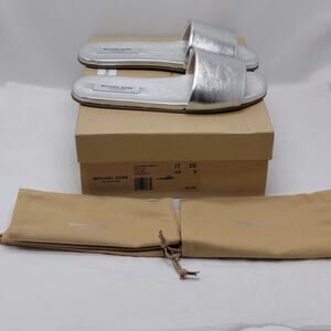 Michael Kors Collection Womens Sandals IT 38/US 8 Silver Metallic Runway Slides